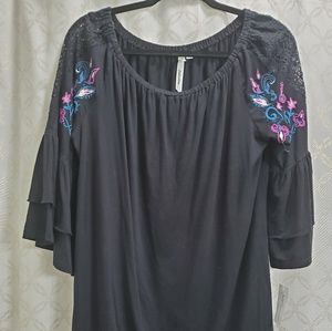 NWT black embroidered long sleeve tunic Macy's